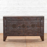 Indian Hand Carved Vintage Teak Wood Sideboard